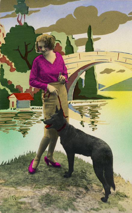4.	Pastkarte ar sievieti un suni. Darbnīca LB (Francija). Pasta aprite 1932. Privātkolekcija. Skenējums